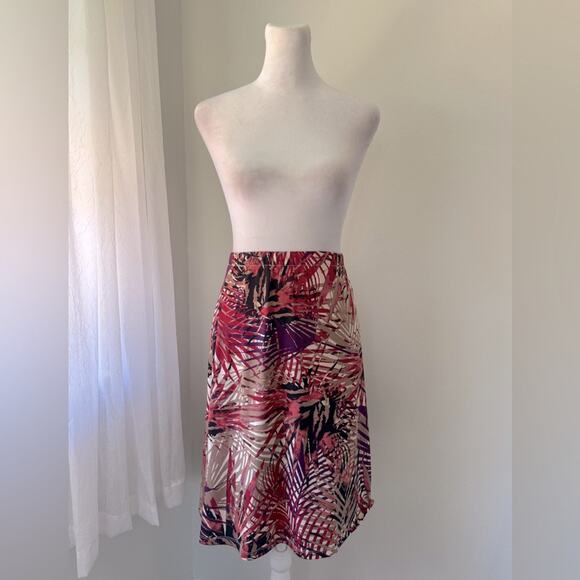 212 Collection Multicolored Tropical Print Lightweight Stretch Knee Length Skirt - Picture 2 of 10